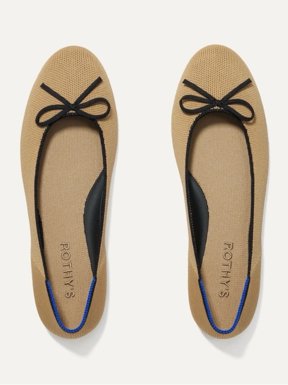 NIB Rothy’s The Ballet Flat Beige & Black Bow Knit Flats Women’s Size 9.5 - Picture 2 of 11